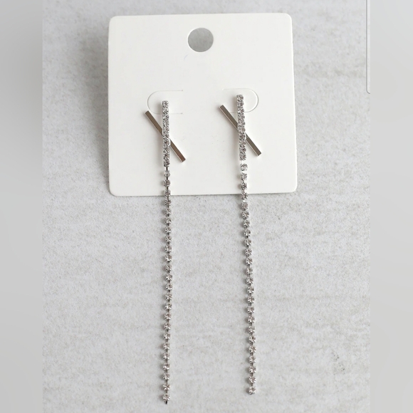 X Silver Dangle Rhinestone Earrings BNIB - Picture 1 of 2